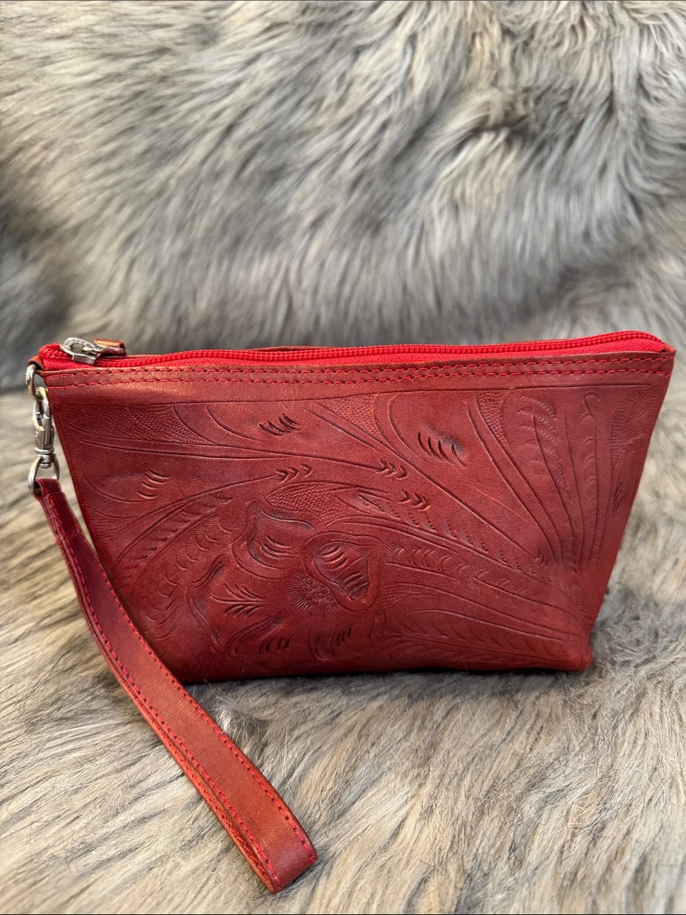 Leaders in Leather Dark Red Embossed Leather Wristlet Clutch - Women Bags